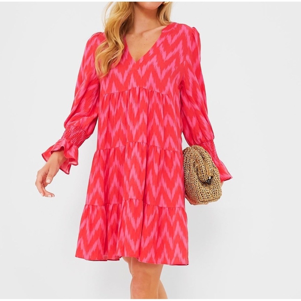 Pomander Place Tuckernuck Hot Pink Ikat Kenzo Tiered Mini Dress Size XS
